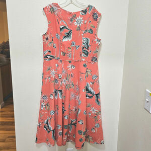 Ann Taylor Sz14 Orange n Floral Sleveless Flared dress. Midi. Spring Work Cruise
